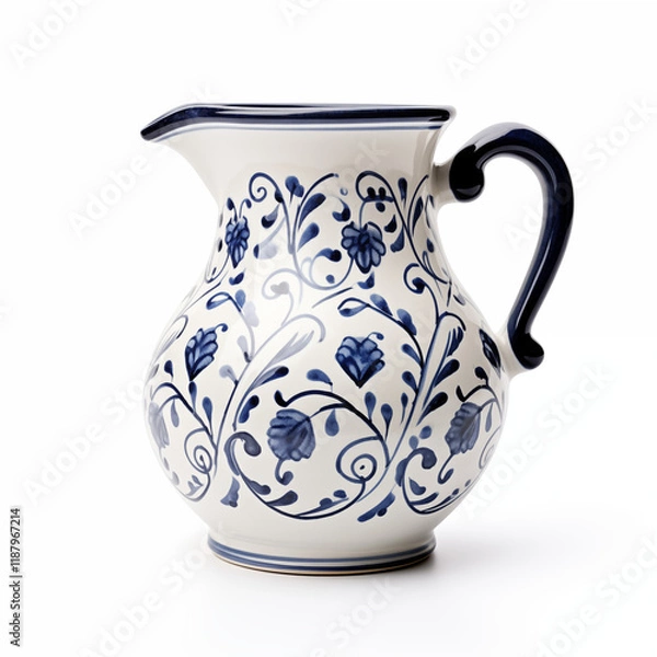 Obraz Blue and White Ceramic Pitcher Floral Pattern Kitchenware Tableware