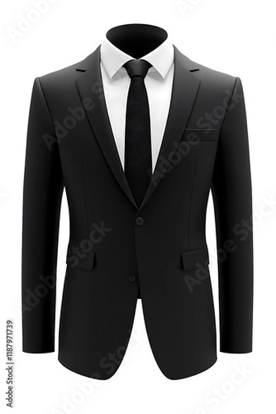 Fototapeta Black suit jacket with black tie mockup isolated on transparent background, Professional business suit, Formal attire, tuxedo suit