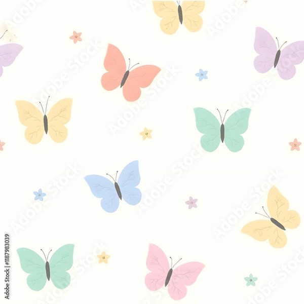 Fototapeta Seamless pattern colorful mini butterfly 