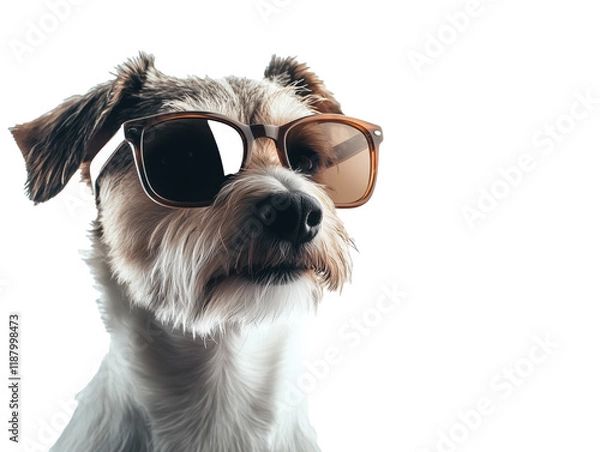 Fototapeta A Cute Dog Sporting Brown Frame Sunglasses on a Transparent Background in PNG Format