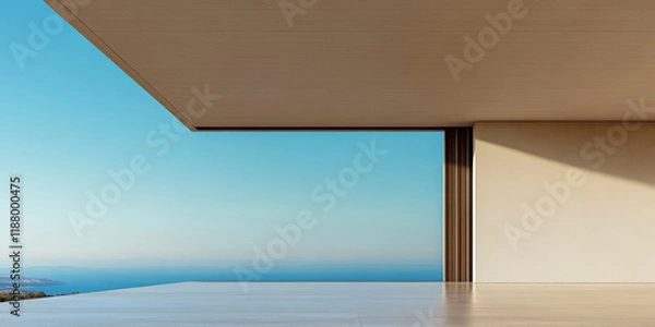 Fototapeta Modern architectural design featuring a coastal view and minimalistic elements in daylight