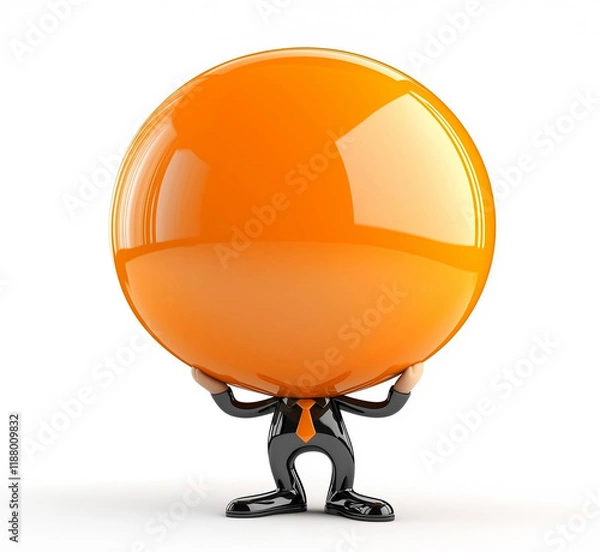 Fototapeta Creative character holding a large orange sphere in a business outfit showcasing playful design and imagination