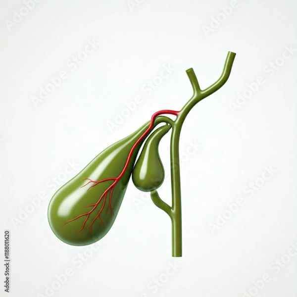 Fototapeta 3d render of human gallbladder and bile ducts  green and red anatomy illustration  isolated on white background