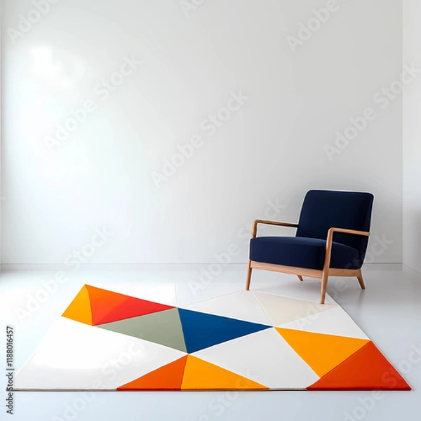 Fototapeta Reintroduced Rug with Geometric Design on White Setting
