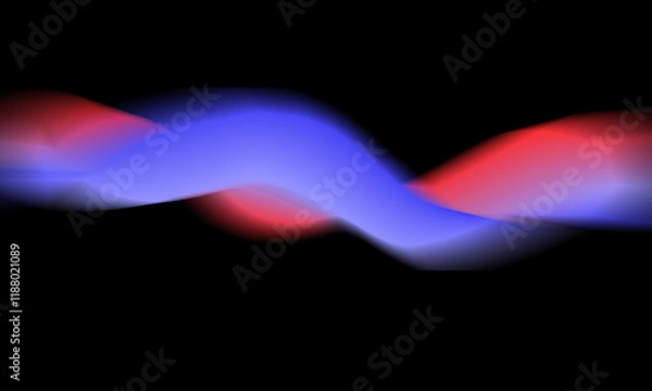 Fototapeta A bold abstract composition with flowing blue and red waves on a black background, creating depth, movement, and modern design appeal.