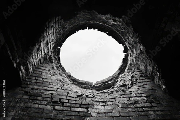 Fototapeta Ruined brick building, hole, sky, light, hope, texture, decay, architecture, photography