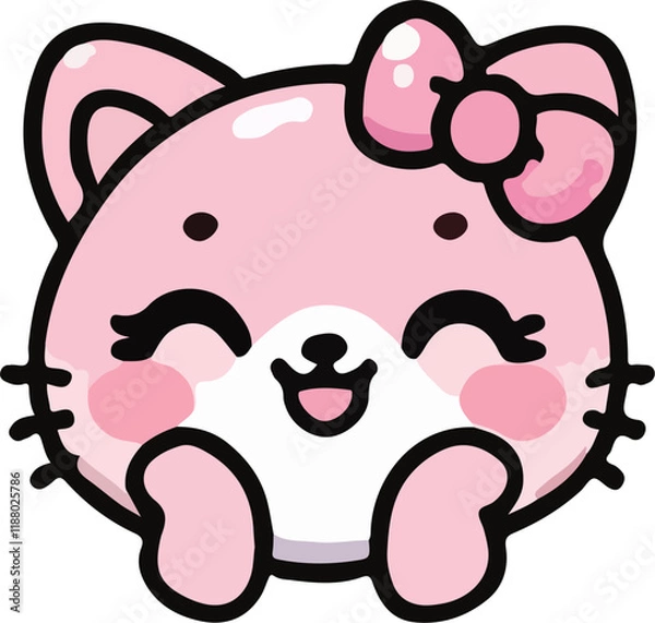 Fototapeta Cheerful Cat Kitty, with happy smiling face expression. Cute kawaii animals, kids flat vector illustration