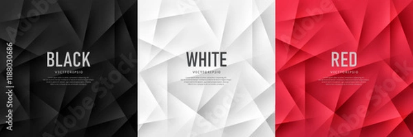 Obraz Set of red, black and silver white abstract background with dynamic polygonal stripes lighting and shadow. Simple luxury template banner design. Modern futuristic concept. Vector illustration.