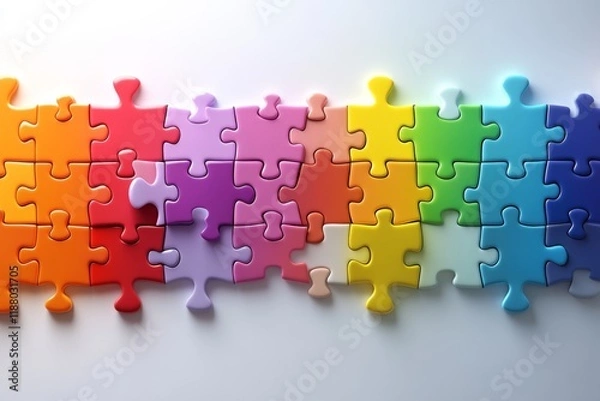 Obraz Colorful puzzle pieces arranged together on a clean white surface