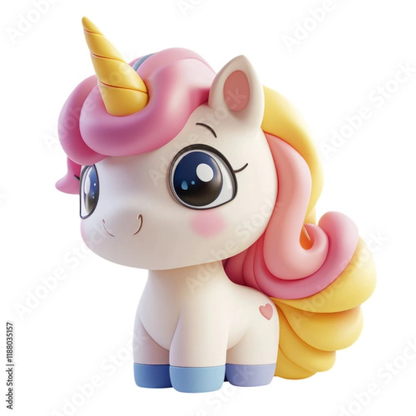 Fototapeta Cute Cartoon Unicorn Character with Colorful Mane and Large Eyes on Transparent Background