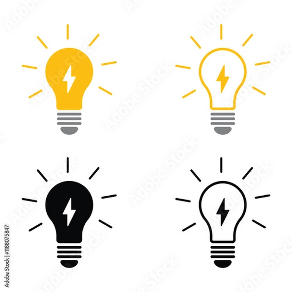 Obraz Light bulb icon, creative idea icon, inspiration concept, idea symbol, light bulb icon set Energy and thinking symbol, lamp concept, idea sign, solution, electricity, vector illustration