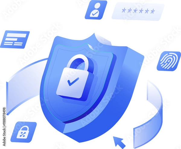 Fototapeta Data protection Cybersecurity Privacy 3D Shield, Cyberattack Threats digital network illustration Clipart