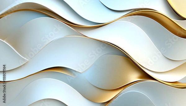 Fototapeta Abstract Background 3D Render Gold and White Waves