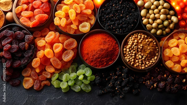 Fototapeta Assortment of Dried Fruits and Berries: A Colorful and Nutritious Food Collection