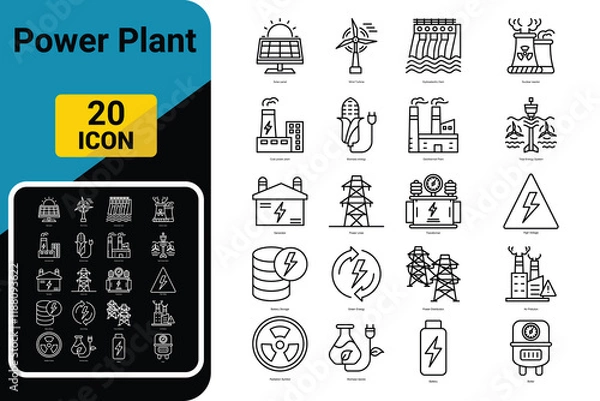 Obraz Power plant icons. Power station line icon set. 