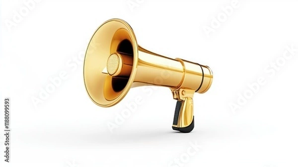Fototapeta Shiny Golden Megaphone on White Background for Communication and Public Speaking - Isolated Object Stock Photo