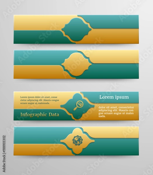 Obraz Elegant golden infographic banners with Islamic design elements for data presentation