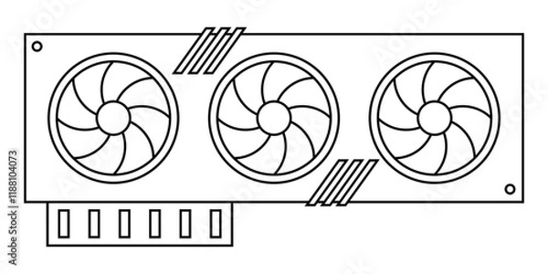 Obraz GPU line icon. Modern Graphic Processing Unit with three fans. Vector illustration isolated on white background.
