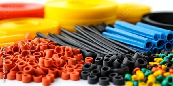 Obraz TPU Rubber, TPE Rubber, TPE Silicone Rubber, and TPE Material Collection are all types of thermoplastic elastomers, all displayed on a white background.