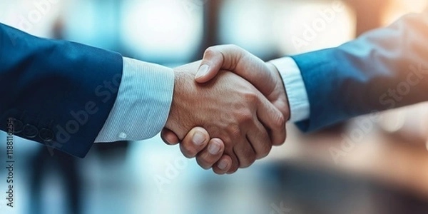 Obraz Business handshake signifies trust and collaboration. The business handshake represents the spirit of partnership among business people, emphasizing the importance of agreements and mutual respect.