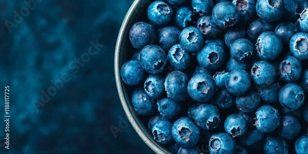 Fototapeta Fresh and nutritious blue berries are displayed in a bowl, showcasing the vibrant color and healthy appeal of blue berries. Enjoy the benefits and delicious taste of these healthy blue berries.