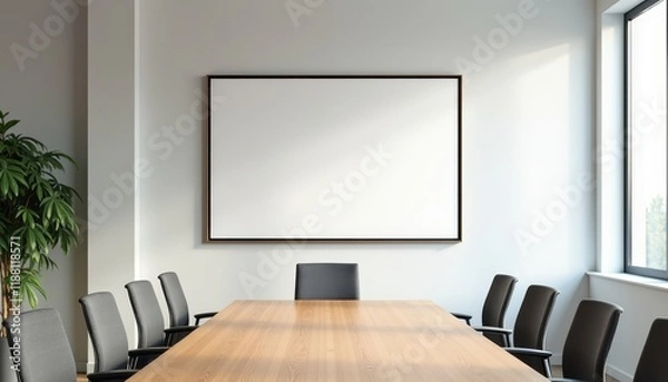Fototapeta An empty poster wall space in a corporate meeting room available for visual display.