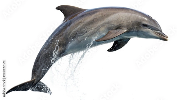 Fototapeta A dolphin jumping in air, isolated on white background. 