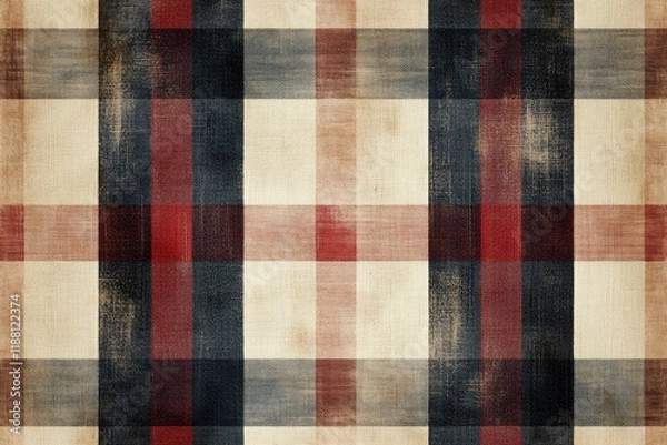Fototapeta Red, black and beige buffalo check plaid fabric background providing cozy and warm atmosphere