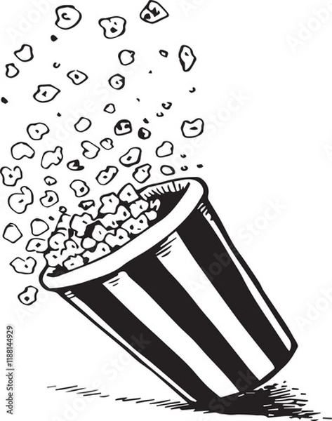 Obraz Hand drawn popcorn doodle. Cinema food in sketch style. Vector illustration isolated on white background. 