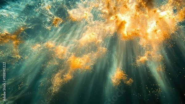 Fototapeta Ethereal Underwater Scene with Golden Light and Scattering Particles