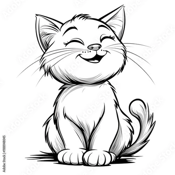 Fototapeta Simple Black and White Cat Drawing for Coloring Page Activity