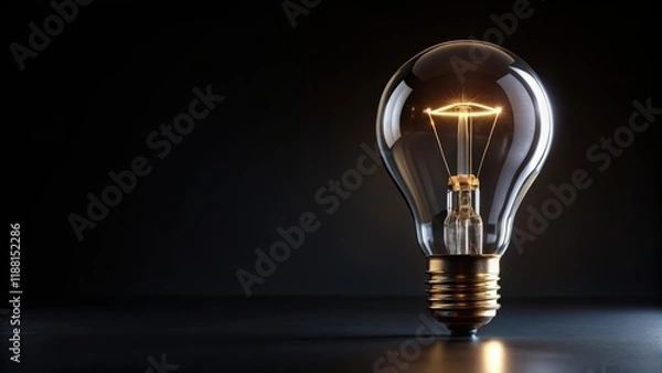 Fototapeta Light bulb engraved with a minimalist design on a black background, black background, ornamental,  black background