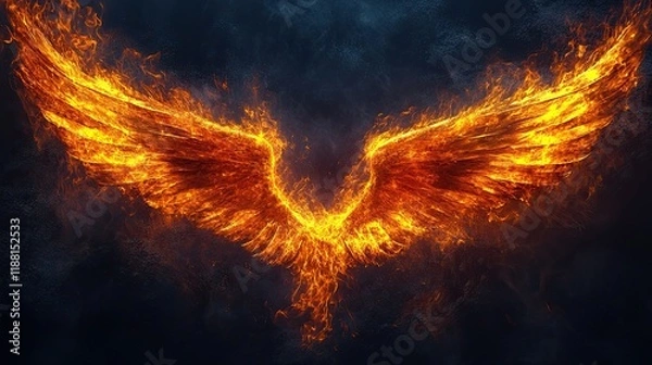Fototapeta Flamed Wings on a Black Background
