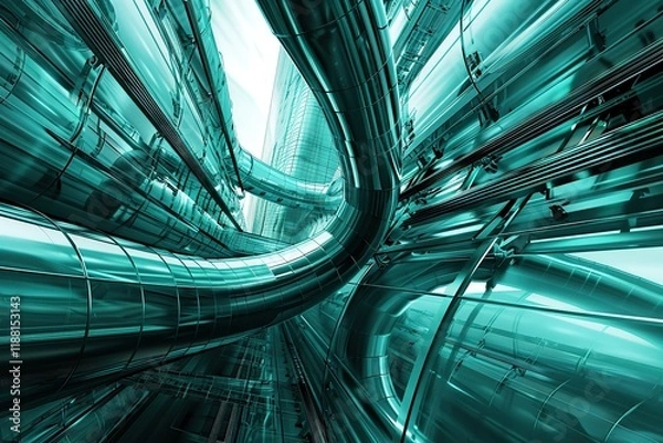 Fototapeta 3D rendeturquoise modern conceptual background, perfectly usable for a wide range of topics related to hi tech, mechanical technology, construction or design.