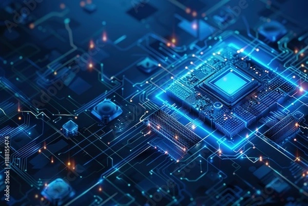 Fototapeta modern conceptual hi tech, mechanical technology cyber security privacy information network concept isometric protection digital network internet link on hi tech blue future background