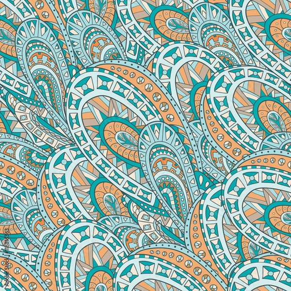 Obraz Seamless pattern of hand-drawn and colored abstract elements. Vector graphics . Abstract zentangle seamless .