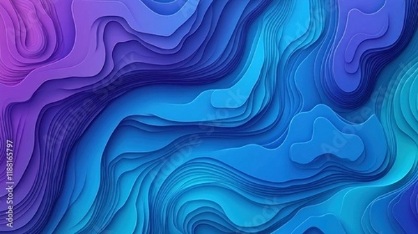 Fototapeta Abstract Blue and Purple Layered Topography Art