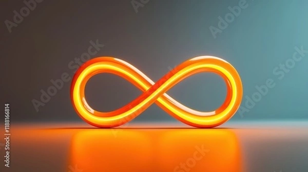 Fototapeta A glowing orange infinity symbol against a gradient background, symbolizing eternity, continuity, and limitless possibilities.