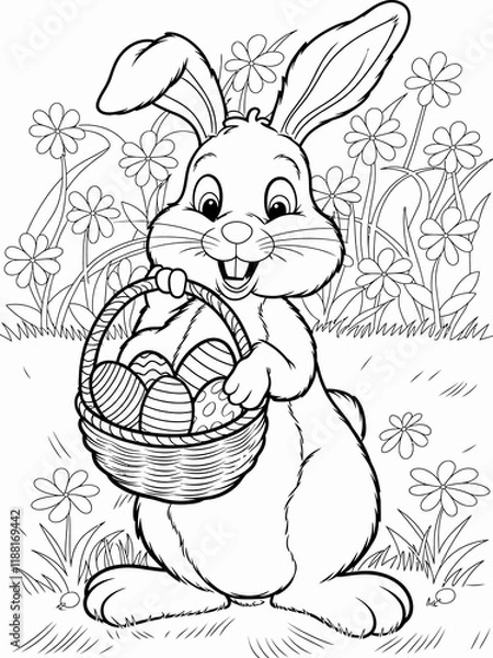 Obraz happy easter, easter bunny coloring page. 300dpi printable. vol 1.
