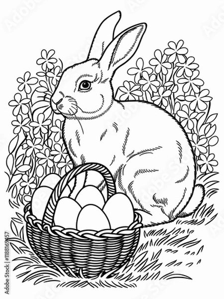 Obraz happy easter, easter bunny coloring page. 300dpi printable. vol 1.