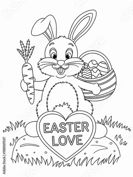 Obraz happy easter, easter bunny coloring page. 300dpi printable. vol 1.