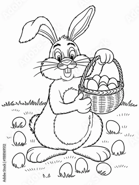Obraz happy easter, easter bunny coloring page. 300dpi printable. vol 1.