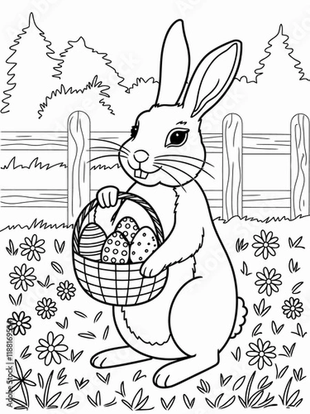Obraz happy easter, easter bunny coloring page. 300dpi printable. vol 1.