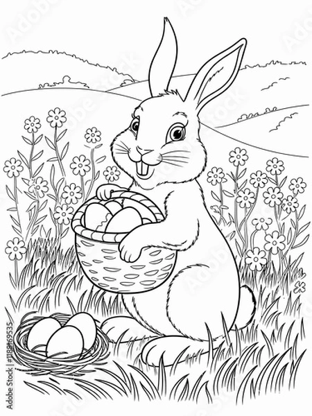 Obraz happy easter, easter bunny coloring page. 300dpi printable. vol 1.