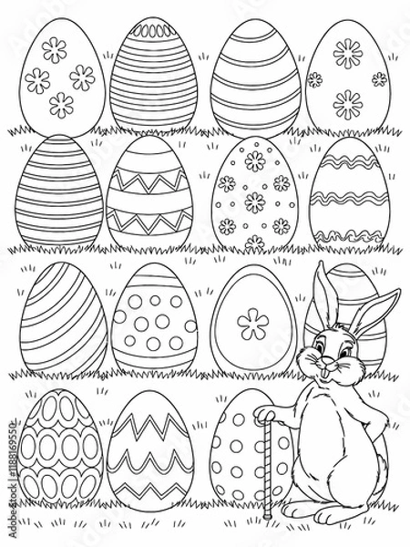 Obraz happy easter, easter bunny coloring page. 300dpi printable. vol 1.