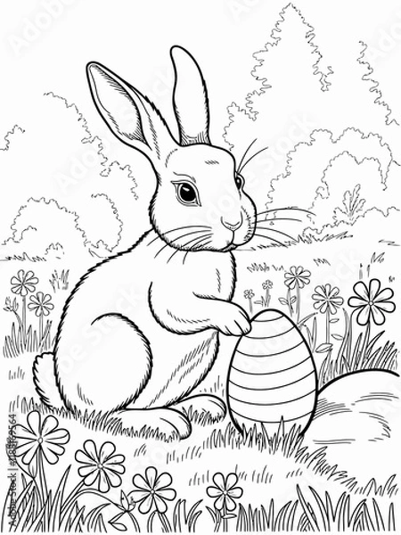 Obraz happy easter, easter bunny coloring page. 300dpi printable. vol 1.