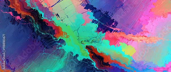 Fototapeta Vibrant and dynamic abstract artwork with bold, swirling strokes of various colors like red, blue, green, and purple