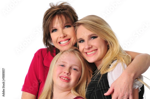 Fototapeta Mother and daughters smiling