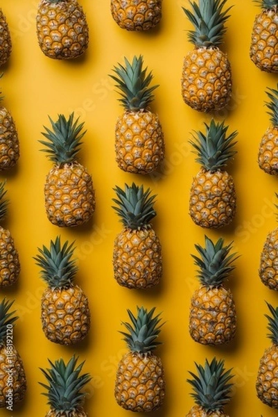 Obraz Vibrant pineapple pattern on yellow background.