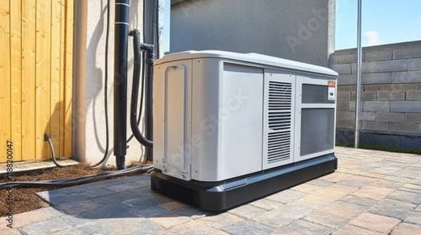 Fototapeta Big Backup Natural Gas Generator for House Building Outdoor